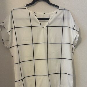 Elegant White and Black Checkered Women's Blouse
